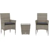 Syfax 3-tlg. Bistro-Set mit Kissen Grau Poly Rattan und Glas
