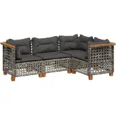 vidaXL 4-tlg. Garten-Sofagarnitur mit Kissen Grau Poly Rattan