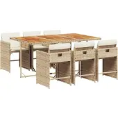 Syfax 7-tlg. Garten-Essgruppe mit Kissen Beige Poly Rattan