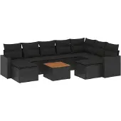 Syfax 10-tlg. Garten-Sofagarnitur mit Kissen Schwarz Poly Rattan