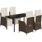 Syfax 5-tlg. Garten-Essgruppe mit Kissen Braun Poly Rattan
