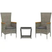 Syfax 3-tlg. Garten-Essgruppe mit Kissen Grau Poly Rattan