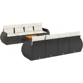 Syfax 9-tlg. Garten-Sofagarnitur mit Kissen Schwarz Poly Rattan
