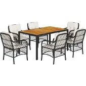 Syfax 7-tlg. Garten-Essgruppe mit Kissen Schwarz Poly Rattan