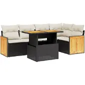 Syfax 6-tlg. Garten-Sofagarnitur mit Kissen Schwarz Poly Rattan