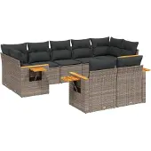 Syfax 9-tlg. Garten-Sofagarnitur mit Kissen Grau Poly Rattan