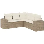 Syfax 5-tlg. Garten-Sofagarnitur mit Kissen Beige Poly Rattan