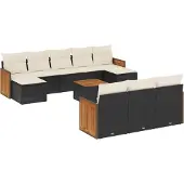 Syfax 11-tlg. Garten-Sofagarnitur mit Kissen Schwarz Poly Rattan
