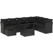 Syfax 9-tlg. Garten-Sofagarnitur mit Kissen Schwarz Poly Rattan