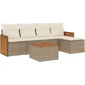 Syfax 6-tlg. Garten-Sofagarnitur mit Kissen Beige Poly Rattan