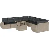 Syfax 11-tlg. Garten-Sofagarnitur mit Kissen Hellgrau Poly Rattan