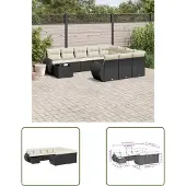The Living Store 11-tlg. Garten-Sofagarnitur mit Kissen Schwarz Poly Rattan