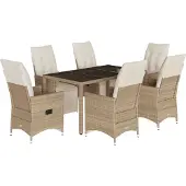 Syfax 7-tlg. Garten-Bistro-Set mit Kissen Beige Poly Rattan