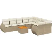 Syfax 10-tlg. Garten-Sofagarnitur mit Kissen Beige Poly Rattan