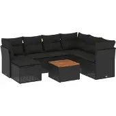 Syfax 8-tlg. Garten-Sofagarnitur mit Kissen Schwarz Poly Rattan