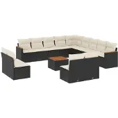 Syfax 14-tlg. Garten-Sofagarnitur mit Kissen Schwarz Poly Rattan