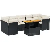 Syfax 8-tlg. Garten-Sofagarnitur mit Kissen Schwarz Poly Rattan