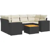 Syfax 7-tlg. Garten-Sofagarnitur mit Kissen Schwarz Poly Rattan