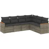 Syfax 6-tlg. Garten-Sofagarnitur mit Kissen Grau Poly Rattan