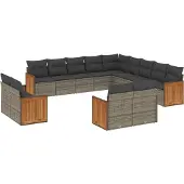 Syfax 13-tlg. Garten-Sofagarnitur mit Kissen Grau Poly Rattan