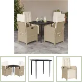 The Living Store 5-tlg. Garten-Essgruppe mit Kissen Beige Poly Rattan