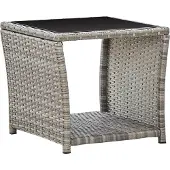 Syfax Couchtisch Grau 45x45x40 cm Poly Rattan und Glas