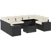 Syfax 10-tlg. Garten-Sofagarnitur mit Kissen Schwarz Poly Rattan