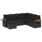 Syfax 7-tlg. Garten-Sofagarnitur mit Kissen Schwarz Poly Rattan