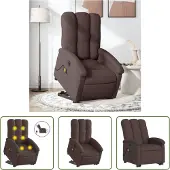 The Living Store Elektrischer Massagesessel mit Aufstehhilfe Dunkelbraun Stoff