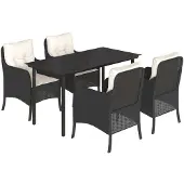Syfax 5-tlg. Garten-Essgruppe mit Kissen Schwarz Poly Rattan