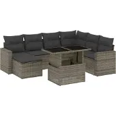 Syfax 8-tlg. Garten-Sofagarnitur mit Kissen Grau Poly Rattan