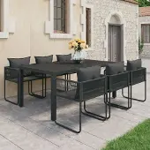 The Living Store 7-tlg. Garten-Essgruppe PVC Rattan Schwarz