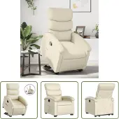 The Living Store Relaxsessel mit Aufstehhilfe Creme Kunstleder