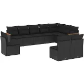 Syfax 10-tlg. Garten-Sofagarnitur mit Kissen Schwarz Poly Rattan
