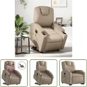 The Living Store Massagesessel mit Aufstehhilfe Elektrisch Cappuccino Kunstleder