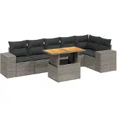 Syfax 7-tlg. Garten-Sofagarnitur mit Kissen Grau Poly Rattan