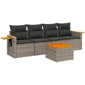 Syfax 8-tlg. Garten-Sofagarnitur mit Kissen Grau Poly Rattan