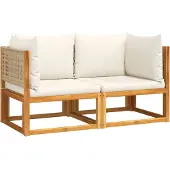 vidaXL Gartensofas-Ecke mit Kissen 2 Stk. Holz Akazie & Rattan