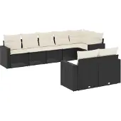 Syfax 8-tlg. Garten-Sofagarnitur mit Kissen Schwarz Poly Rattan