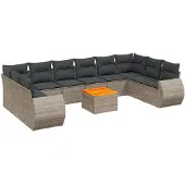 Syfax 11-tlg. Garten-Sofagarnitur mit Kissen Grau Poly Rattan