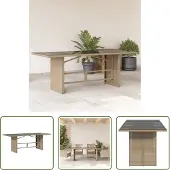The Living Store Gartentisch mit Glasplatte Beige 190x80x74 cm Poly Rattan