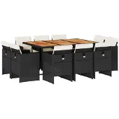 Syfax 11-tlg. Garten-Essgruppe mit Kissen Schwarz Poly Rattan
