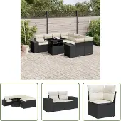 The Living Store 9-tlg. Garten-Sofagarnitur mit Kissen Schwarz Poly Rattan