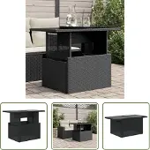 The Living Store Gartentisch mit Glasplatte Schwarz 100x55x73 cm Poly Rattan
