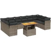 Syfax 11-tlg. Garten-Sofagarnitur mit Kissen Grau Poly Rattan