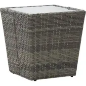Syfax Beistelltisch Grau 41,5x41,5x43 cm Poly Rattan und Hartglas