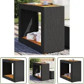 The Living Store Garten-Beistelltisch mit Holzplatte Schwarz Poly Rattan