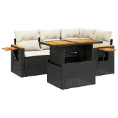 Syfax 5-tlg. Garten-Sofagarnitur mit Kissen Schwarz Poly Rattan