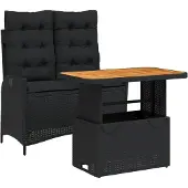 Syfax 2-tlg. Garten-Essgruppe mit Kissen Schwarz Poly Rattan