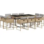 Syfax 11-tlg. Garten-Essgruppe mit Kissen Beigemischung Poly Rattan